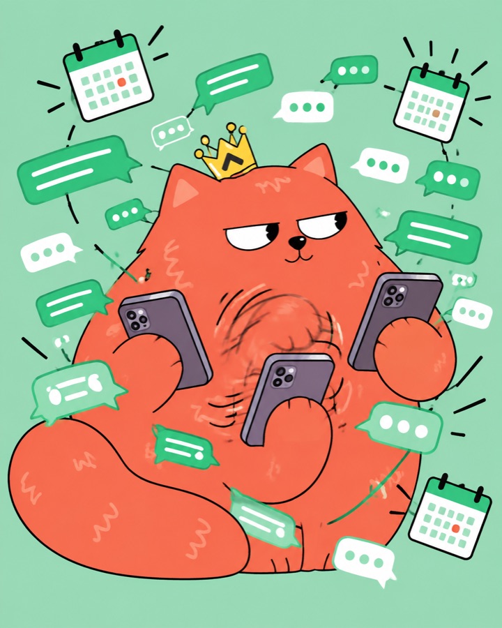 Capi escribe en tres móviles a la vez entre burbujas de chat